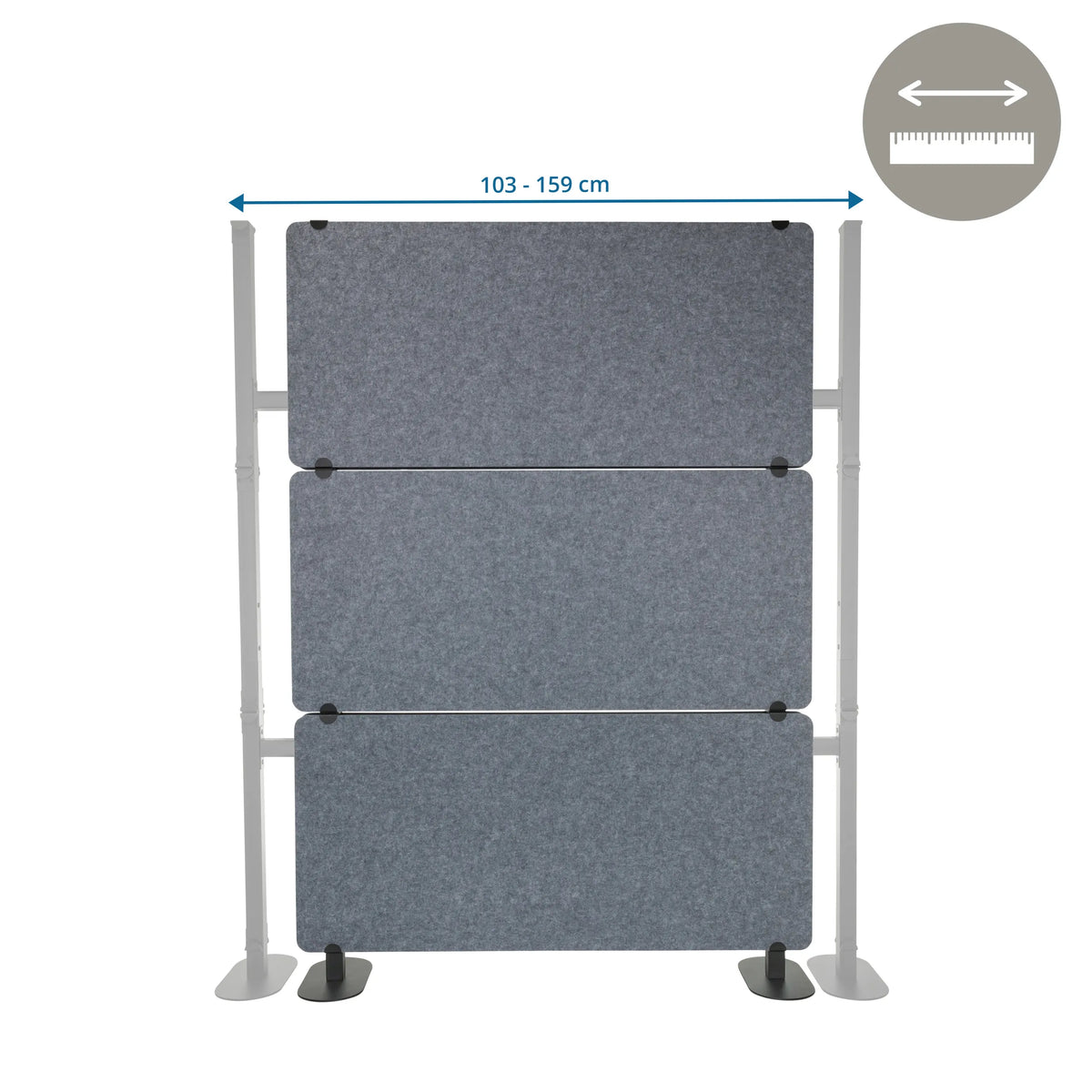 Width adjustment from 103 - 159 cm of the Partition wall FLEXMIUT EXTEND in grey by hjh OFFICE