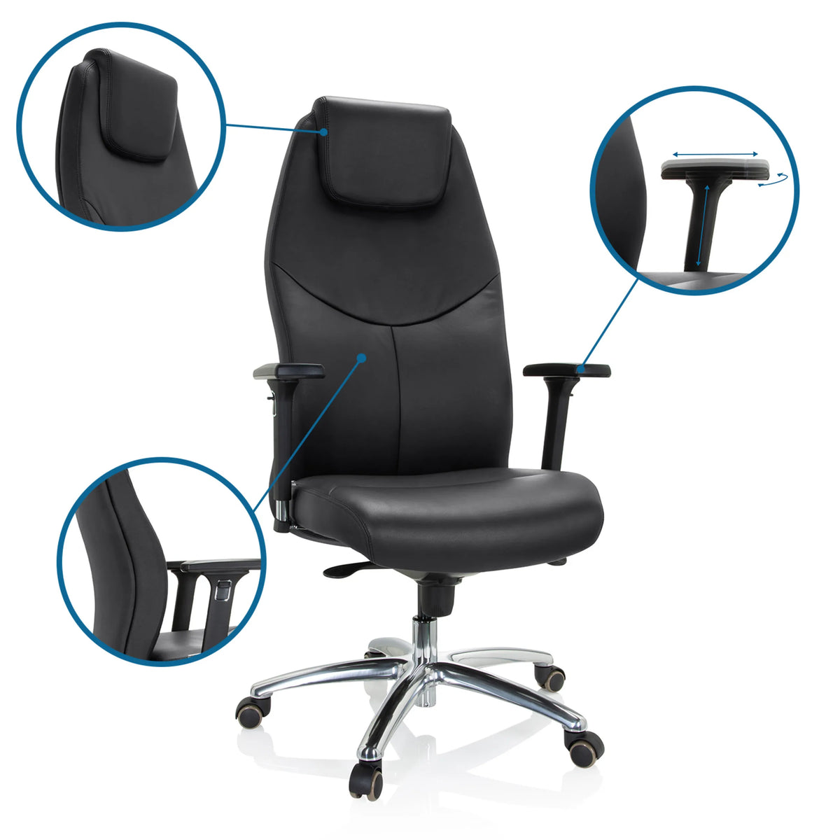 Adjustable headrest and armrests of the Professional Executive Chair FERRARA by hjh OFFICE