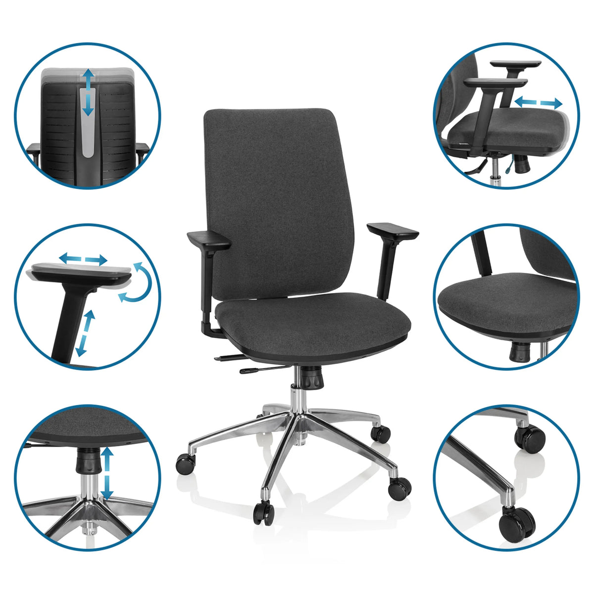 Professional Office Chair INTEGRIO I in dark grey with various adjustment options by hjh OFFICE