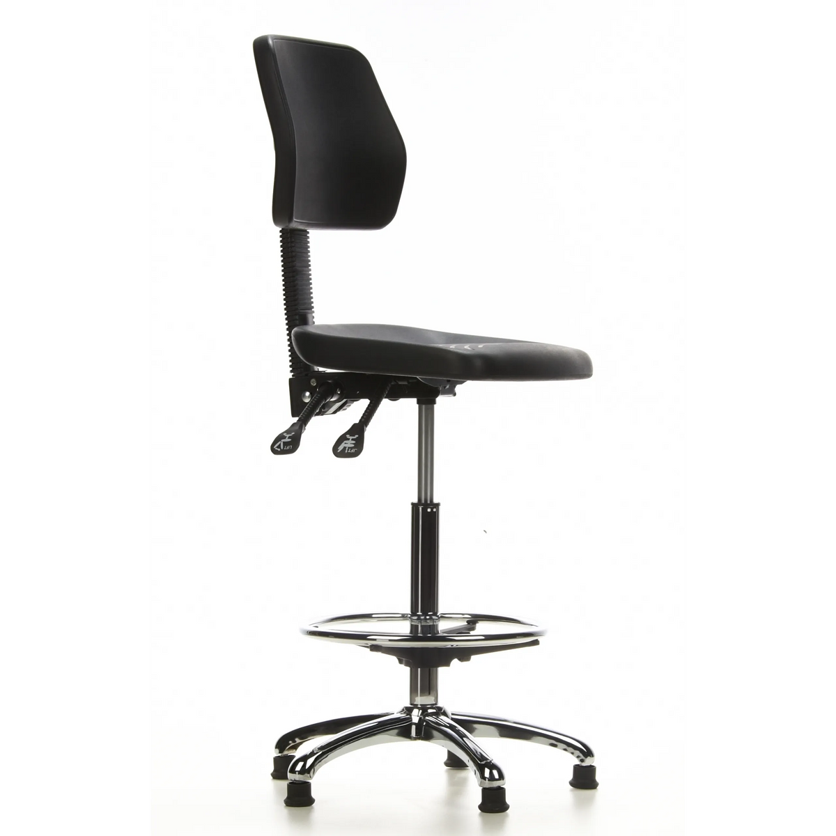 Black Counter chair TOP WORK 11 with foot ring and five-star base by hjh OFFICE – 360-degree view (front three-quarter view 60°)