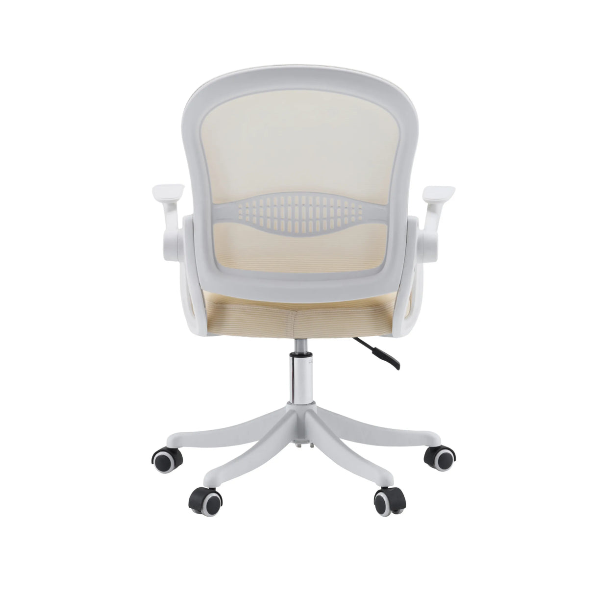Rear view of the Naluro Home Office Chair in beige with mesh backrest and white base by hjh OFFICE