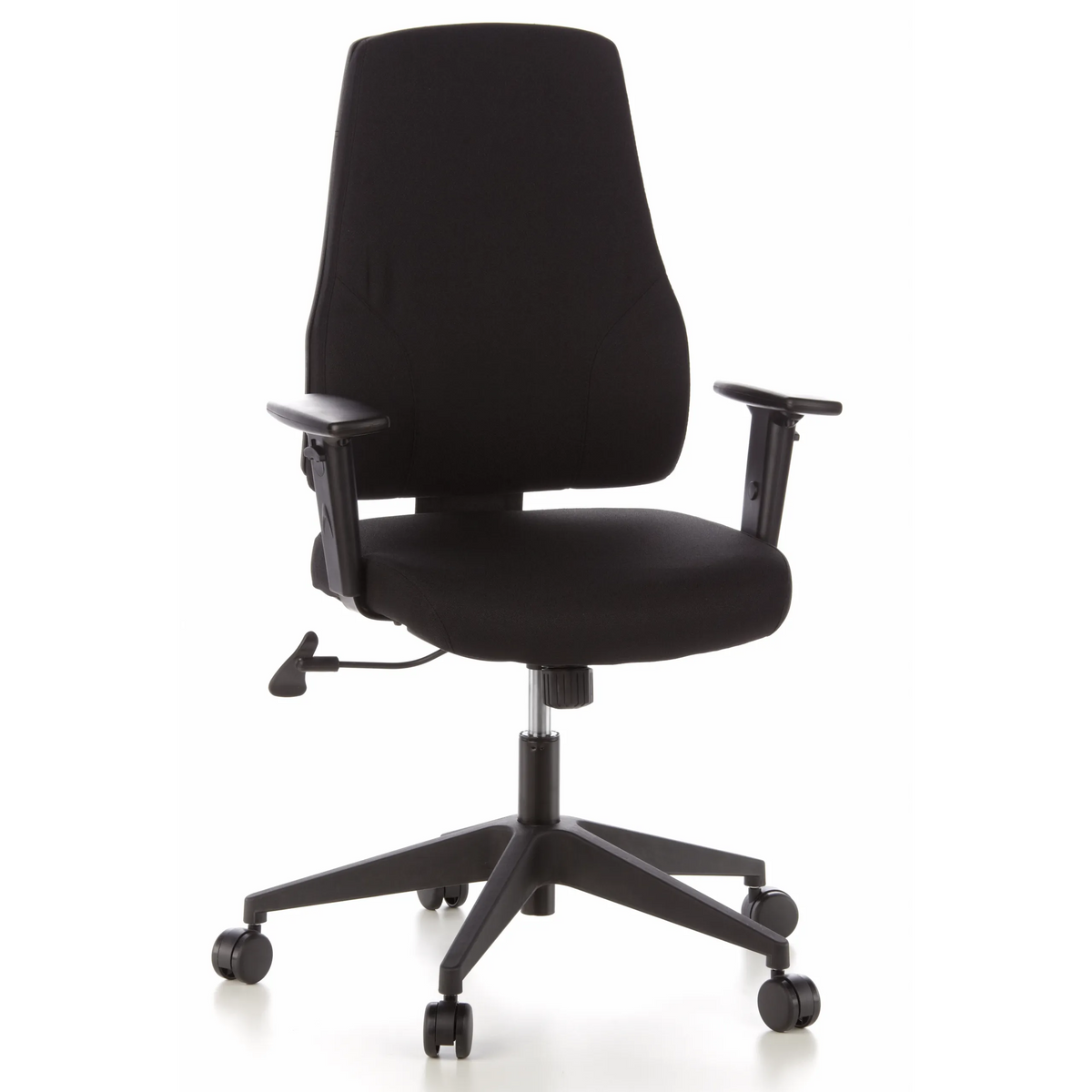 Black Professional Office Chair PRO-TEC 100 with armrests and five-caster base by hjh OFFICE – 360-degree view (front view 20°)