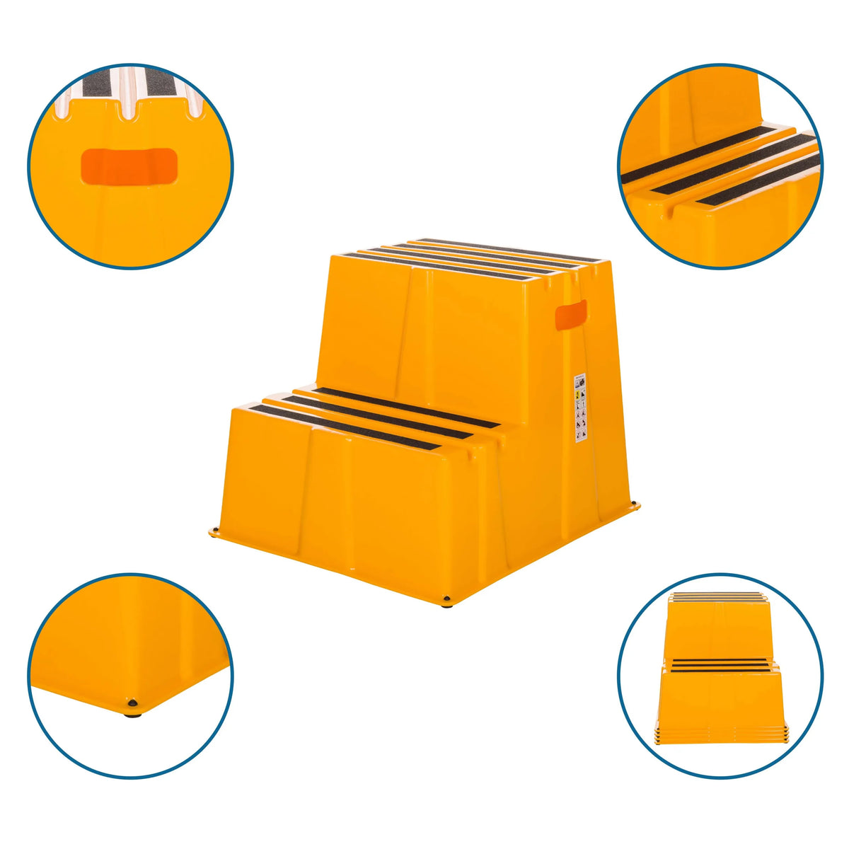 Yellow Step stool TIO-E2 with two steps, non-slip surfaces and integrated handle by hjh OFFICE