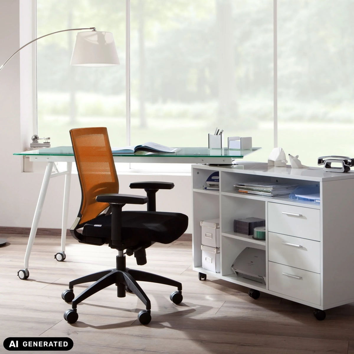 Professional Office Chair PORTO BASE in black and orange with armrests and castors by hjh OFFICE (AI-generated image)