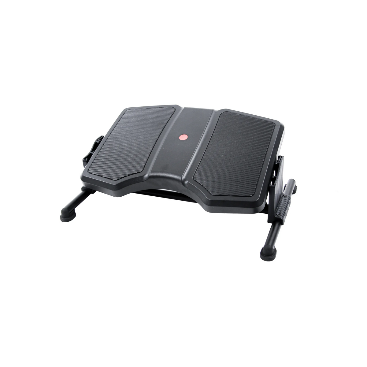 Black Footrest PODI II with ribbed surfaces and metal frame by hjh OFFICE – 360-degree view (front three-quarter view 60°)