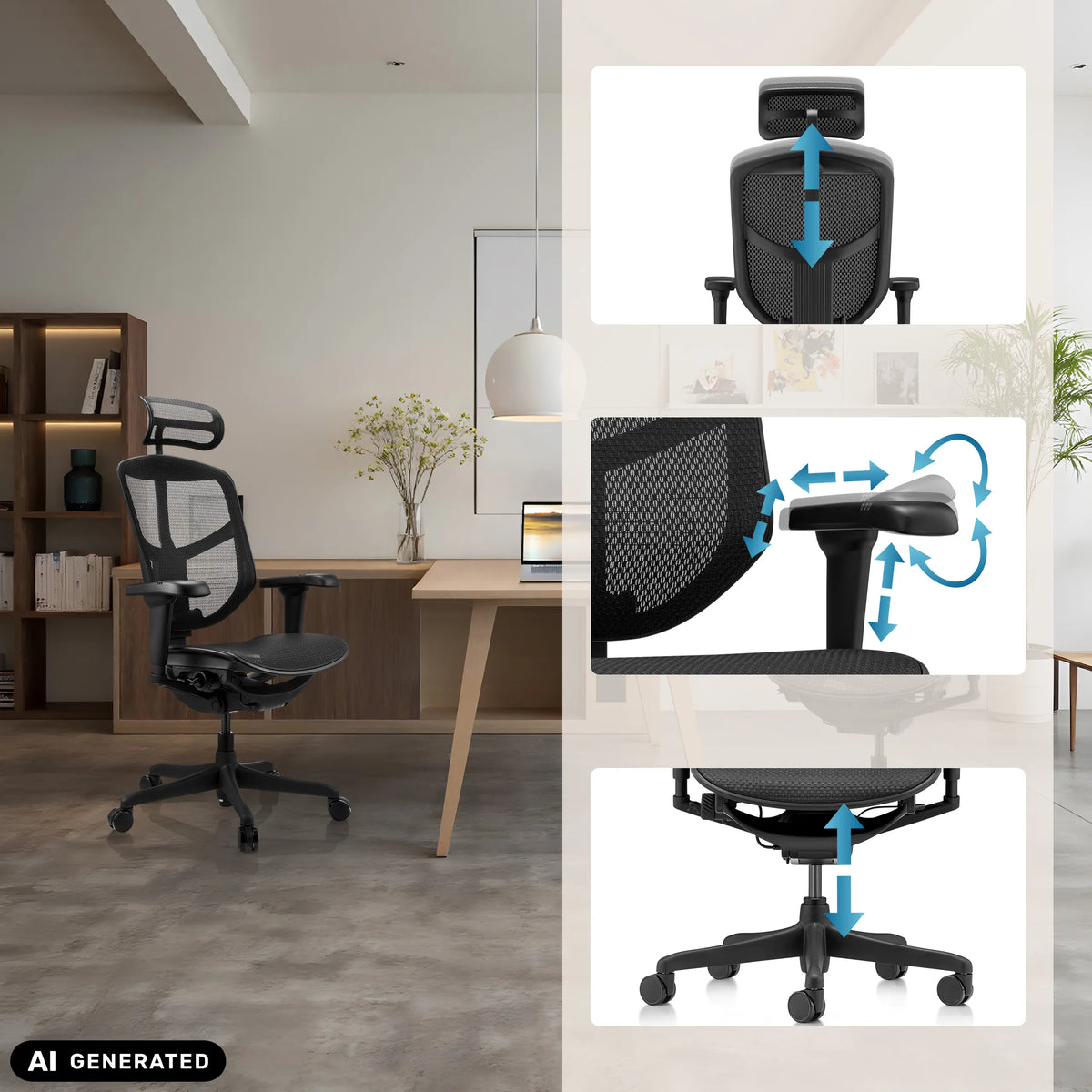 Adjustable headrest, armrests and seat height of the Professional Office Chair ENJOY ULTRA GEN2 by hjh OFFICE (AI-generated image)