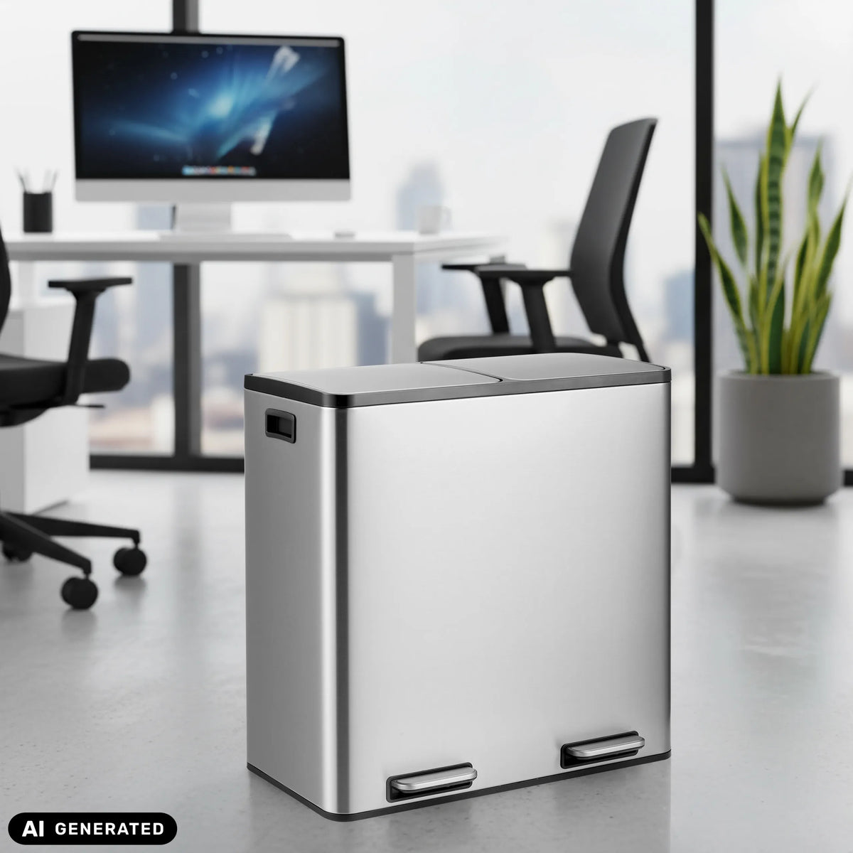 Silver Clean 13 S wastepaper bin with black lid by hjh OFFICE (AI-generated image)