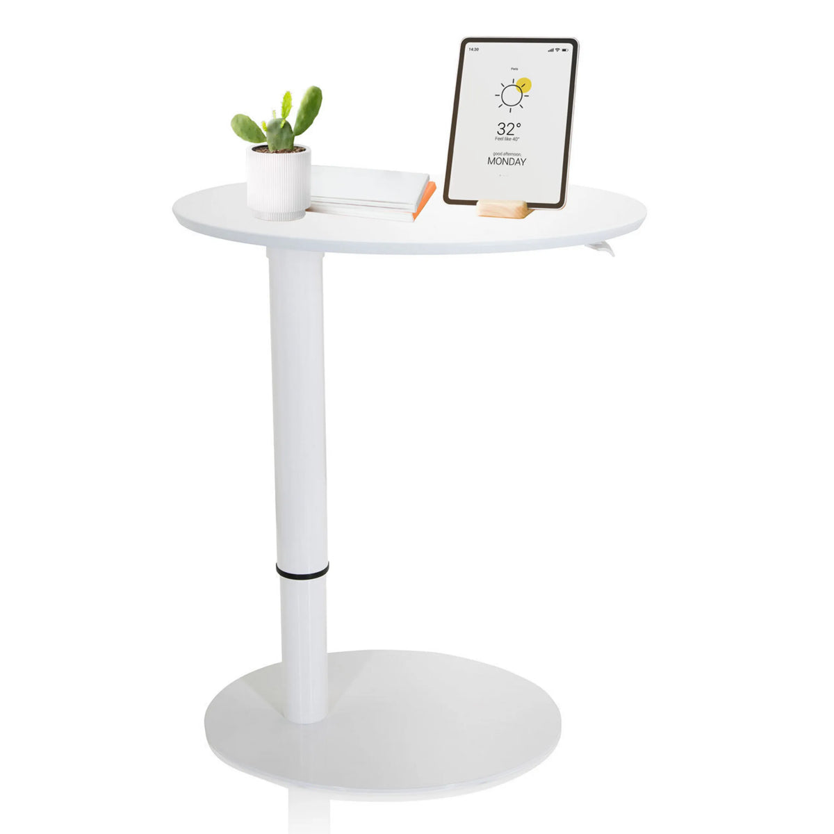 White Standing desk STAND III with round top and round base by hjh OFFICE