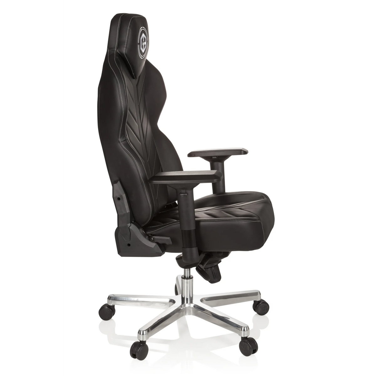 Black Gaming chair GAMEBREAKER COLOSSUS with armrests and a glossy five-caster base by hjh OFFICE – 360-degree view (side profile 80°)