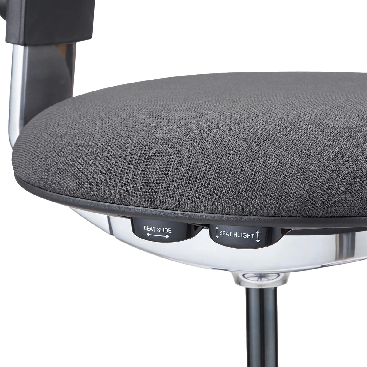 Seat height and depth adjustment under the dark grey seat of the TOP WORK 40 work chair by hjh OFFICE