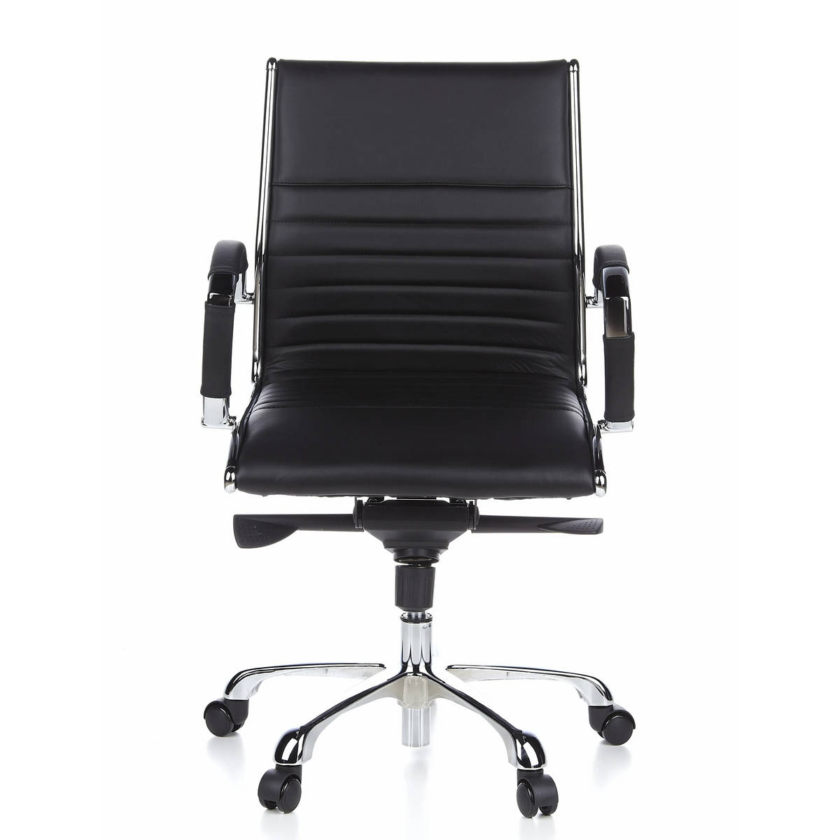 Black Professional Executive Chair PARMA 10 with cross stitching and glossy five-caster base by hjh OFFICE – 360-degree view (front view 0°)