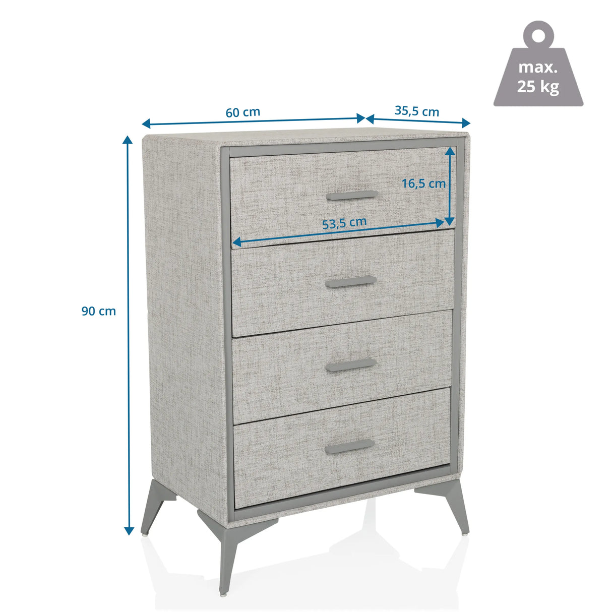 Dimensional drawing of the Chest of drawers SKUFFY with 90 × 60 cm by hjh LIVING