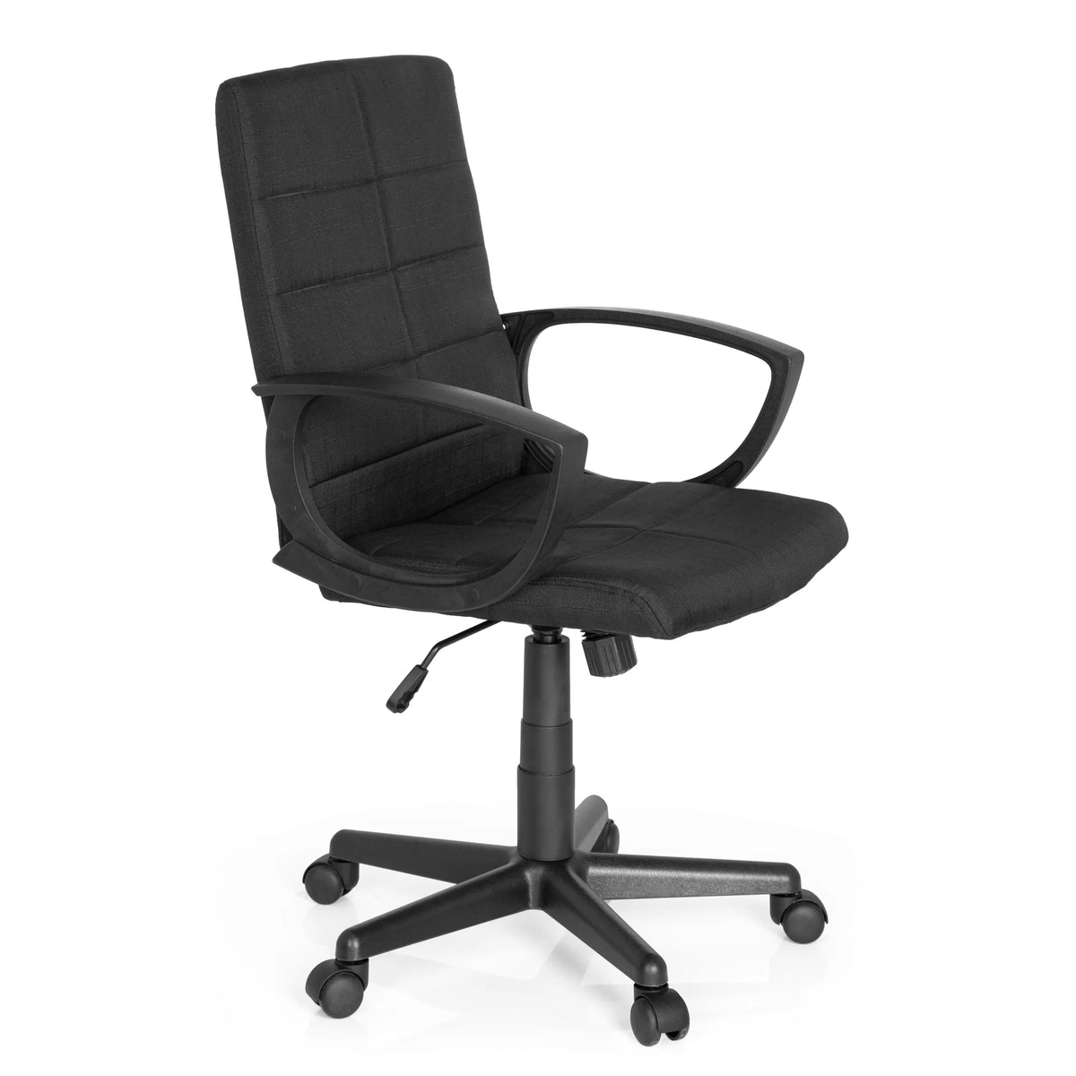 Black Home Office Chair STAR-TEC CL300 with armrests and five-caster base by MyBuero – 360-degree view (front three-quarter view 60°)