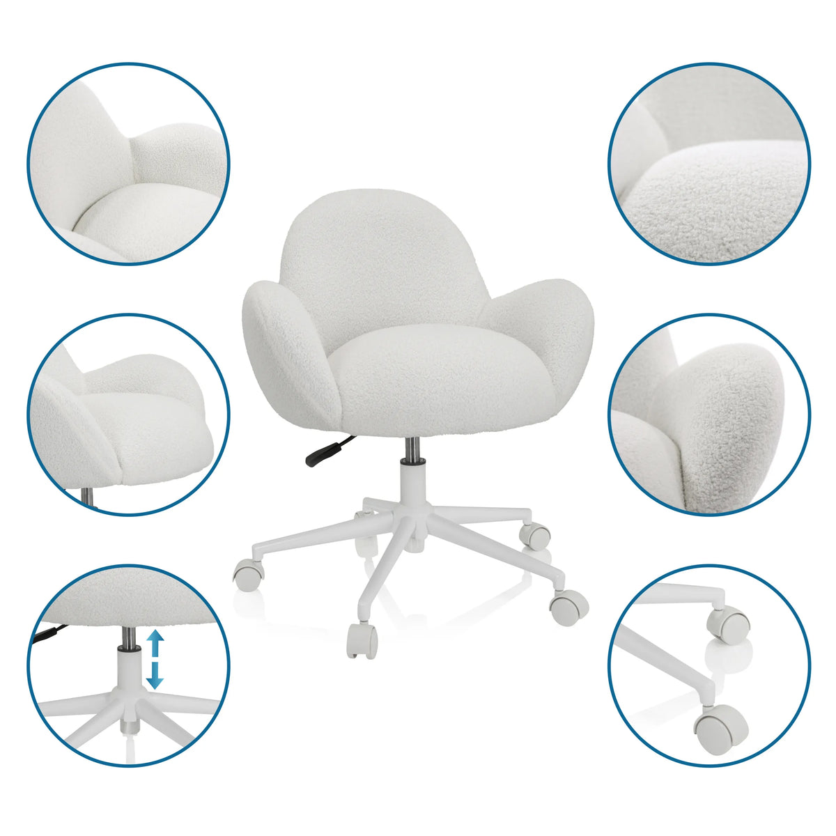White Swivel Chair – Children KID TEDDY I with teddy fabric cover, gas lift and castor base by hjh OFFICE