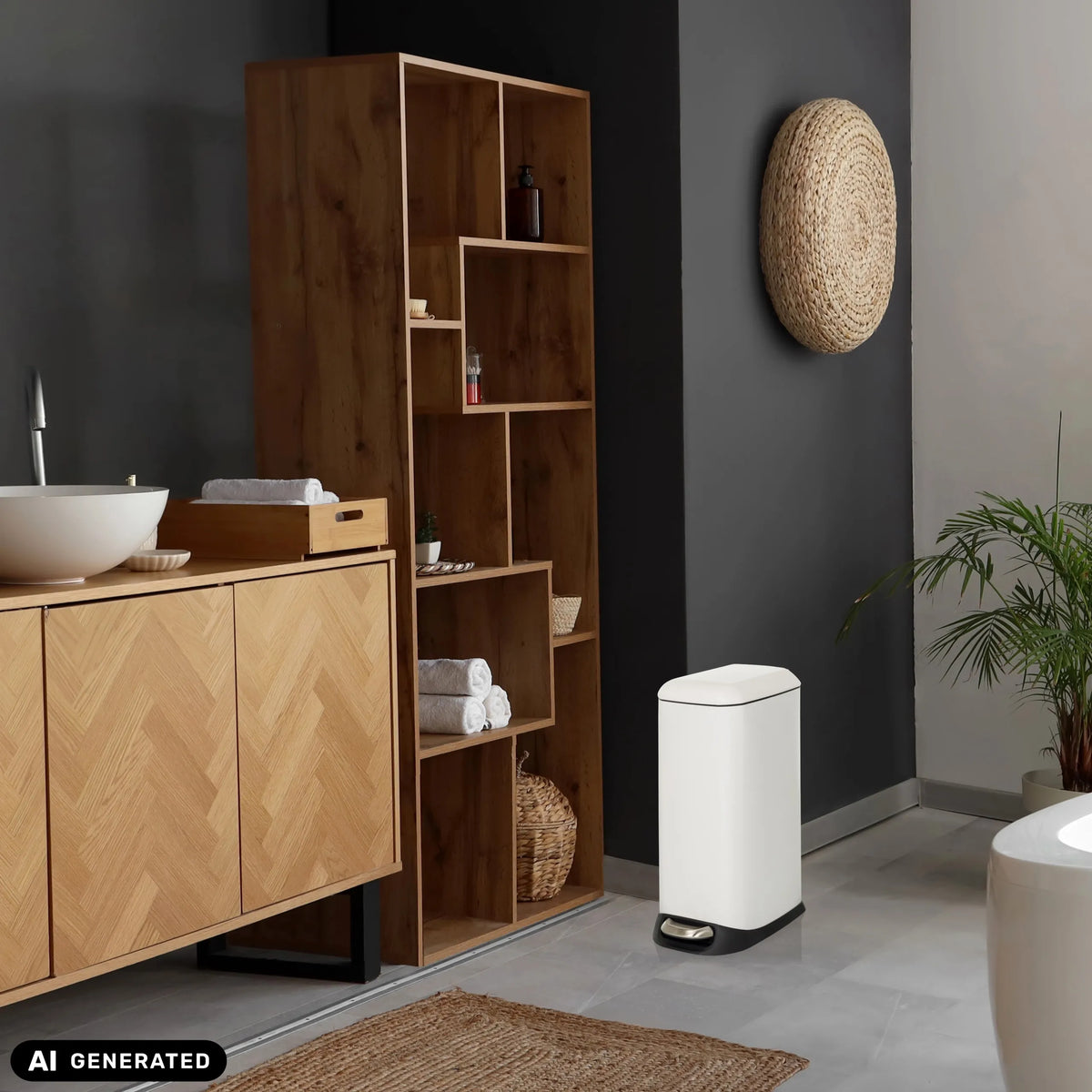 White CLEAN SLIM wastepaper bin with a 20 litre capacity by hjh OFFICE (AI-generated image)