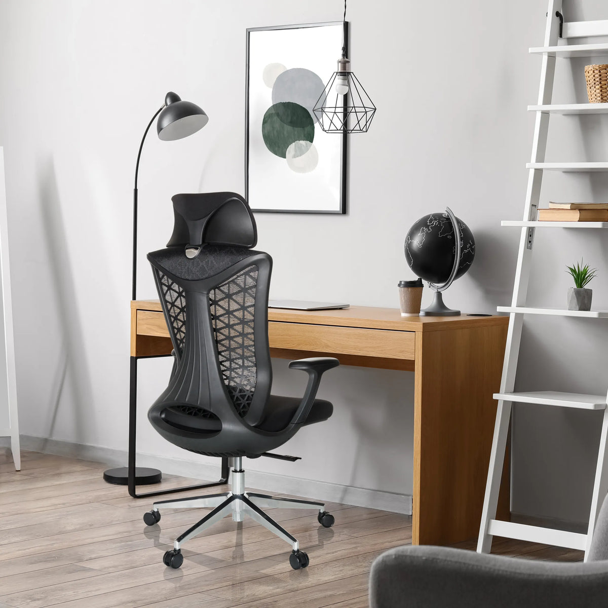 Black Professional Office Chair FALEO B with mesh backrest and headrest by hjh OFFICE