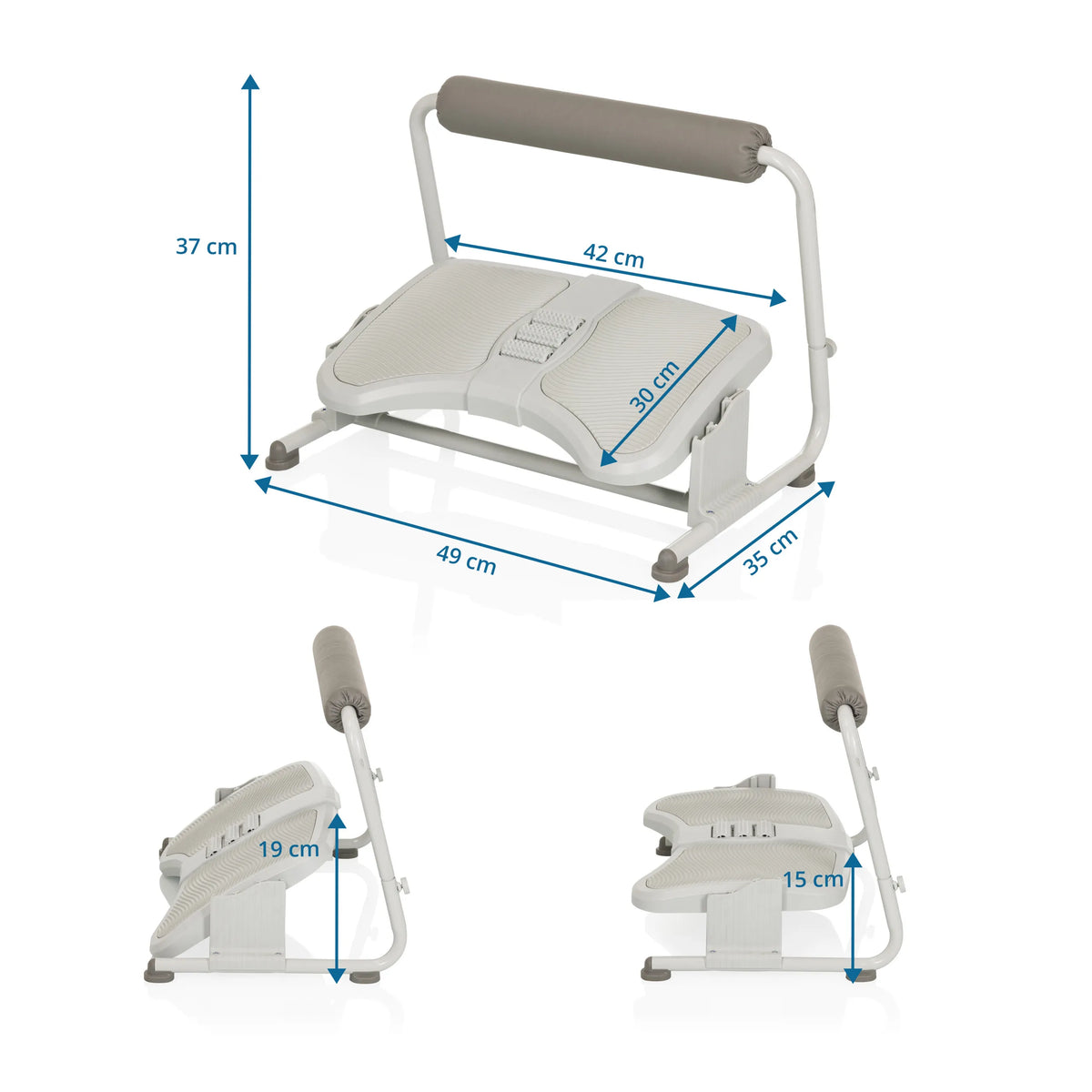 Dimensional drawing of the Footrest PODI FMW, 49 × 35 cm in light grey by hjh OFFICE