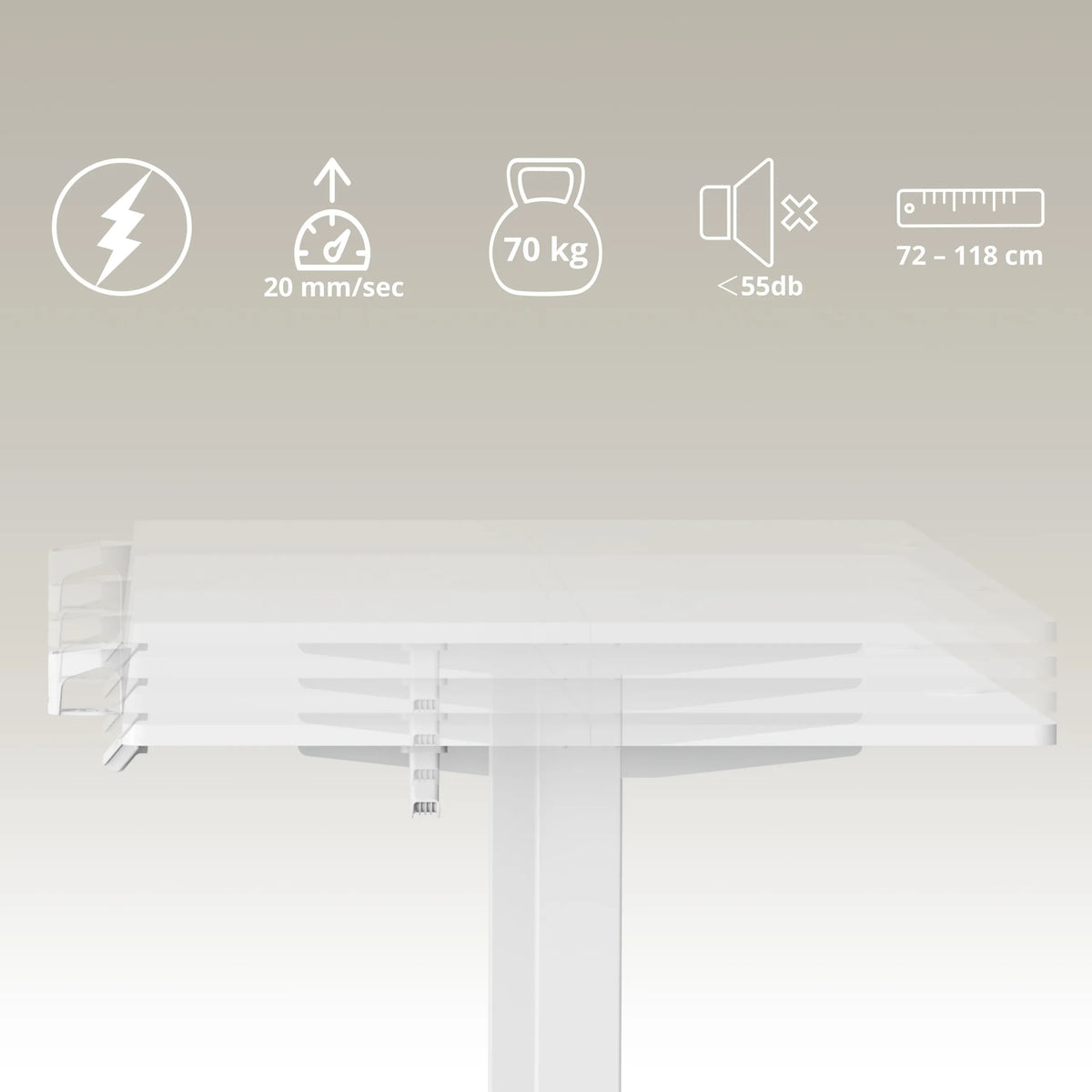 Technical specifications of the Worktime electronic height-adjustable desk with details on speed, load and dimensions by hjh OFFICE