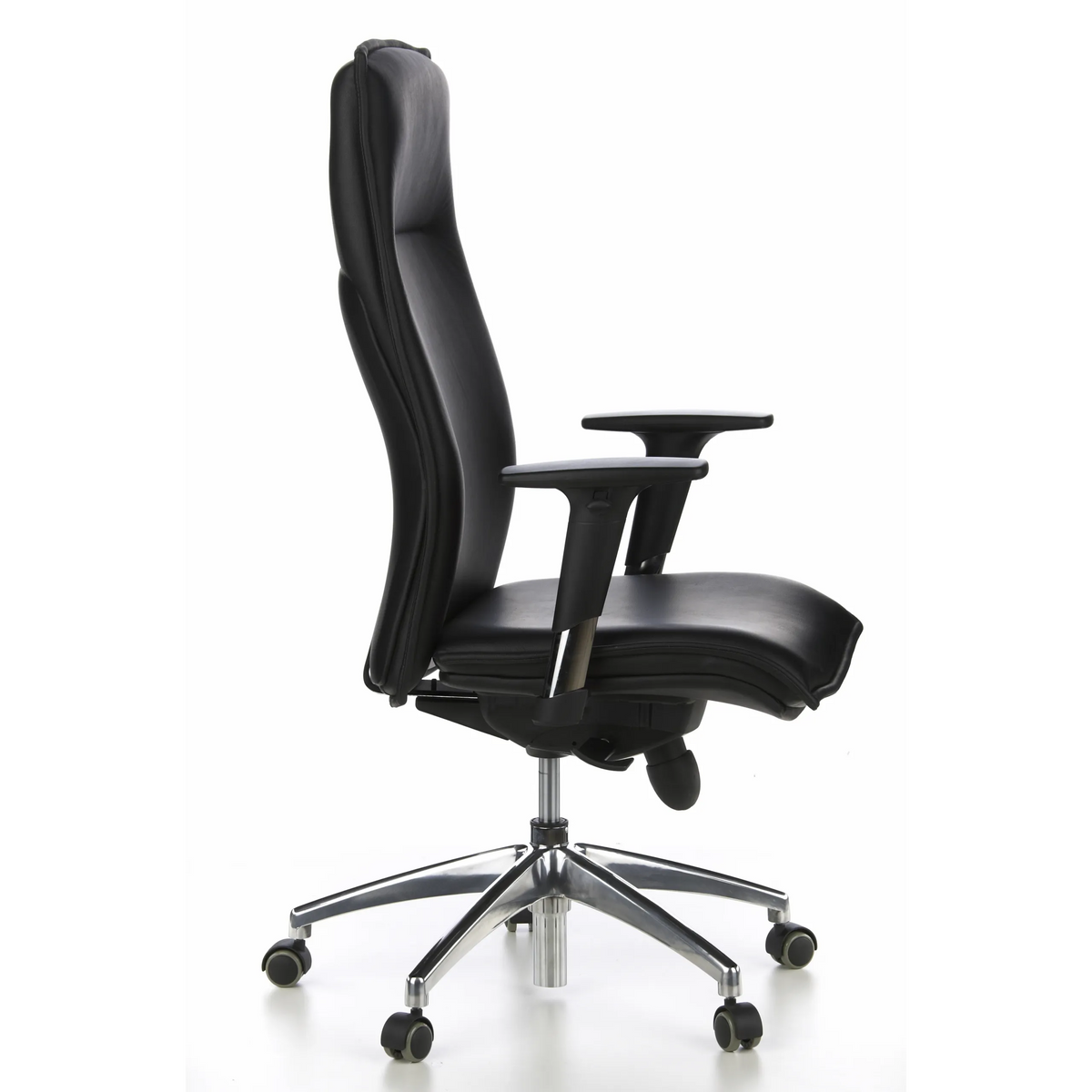 Black Luxury Executive Chair MURANO 20 with armrests and five-caster base by hjh OFFICE – 360-degree view (side profile 80°)