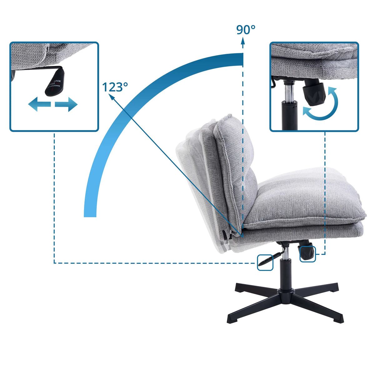 Adjustable backrest of the Criss-Cross 20 lounge chair with inclination angles of 90° and 123° by hjh LIVING