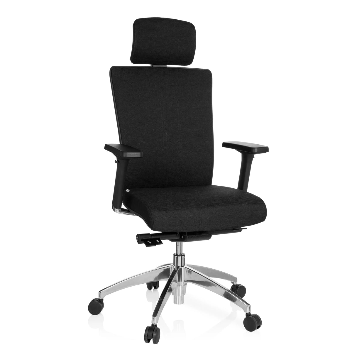 Black Professional Office Chair ASTRA LUX with headrest, armrests and five-caster base by hjh OFFICE – 360-degree view (front view 20°)