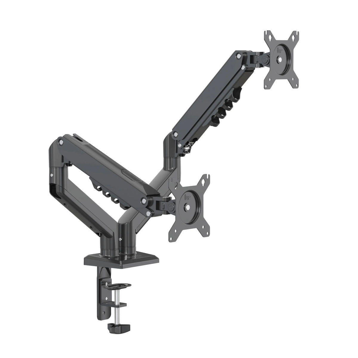 Dual monitor mount Ergomount GF2 in black with desk mount and cable management by hjh OFFICE