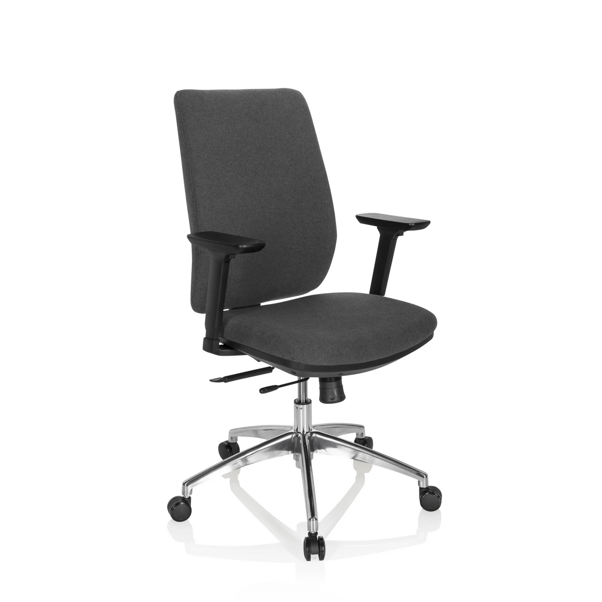 Dark grey Professional Office Chair INTEGRIO I with armrests and five-caster base by hjh OFFICE – 360-degree view (front three-quarter view 40°)