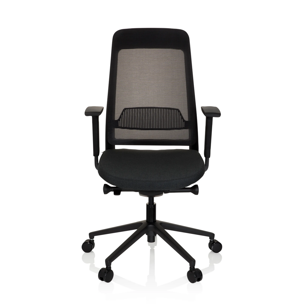 Black Professional Office Chair CHIARO T1 BLACK with mesh back and five-caster base by hjh OFFICE – 360-degree view (front view 0°)