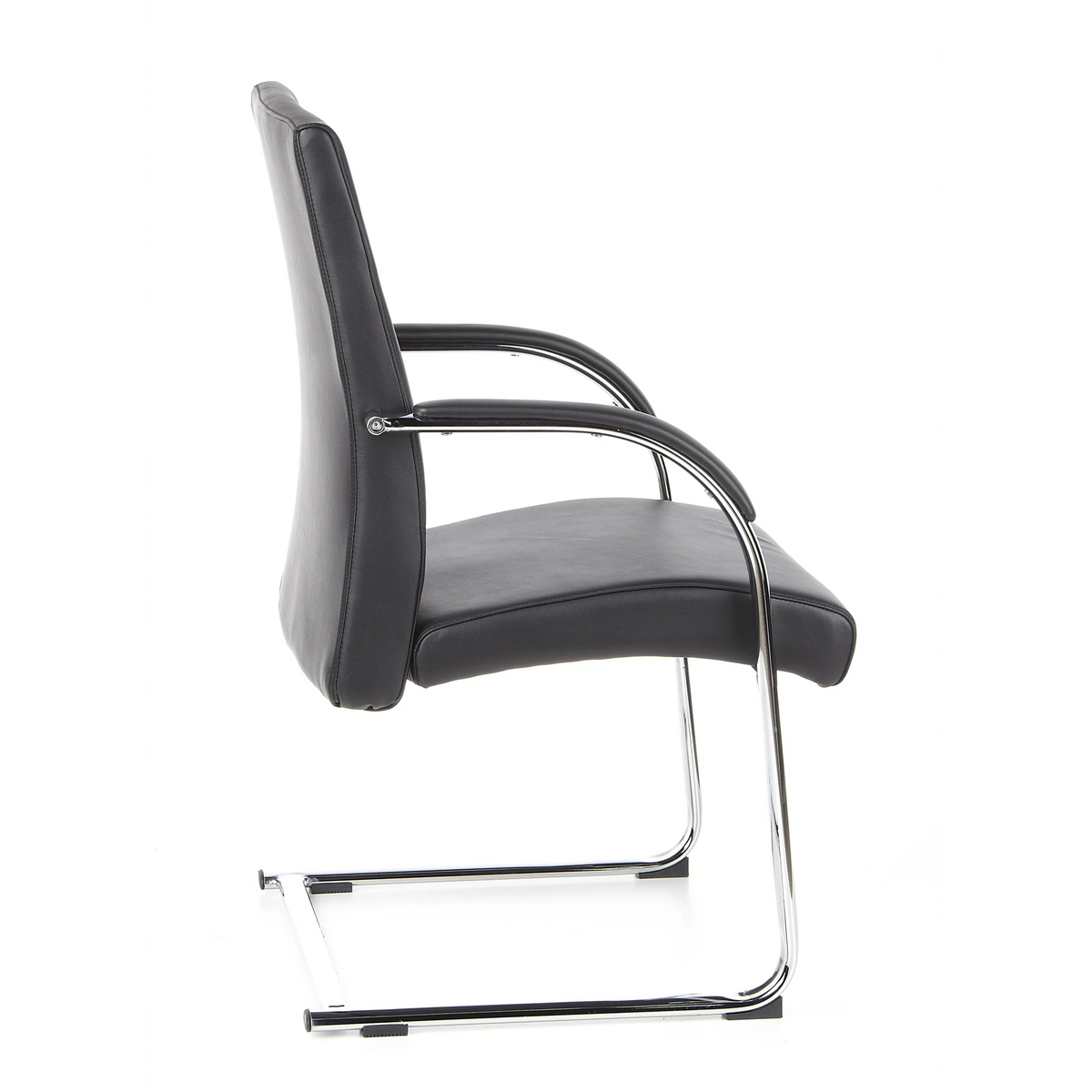 Black cantilever chair BAROLO V with armrests and chrome sled base by hjh OFFICE – 360-degree view (side profile 100°)