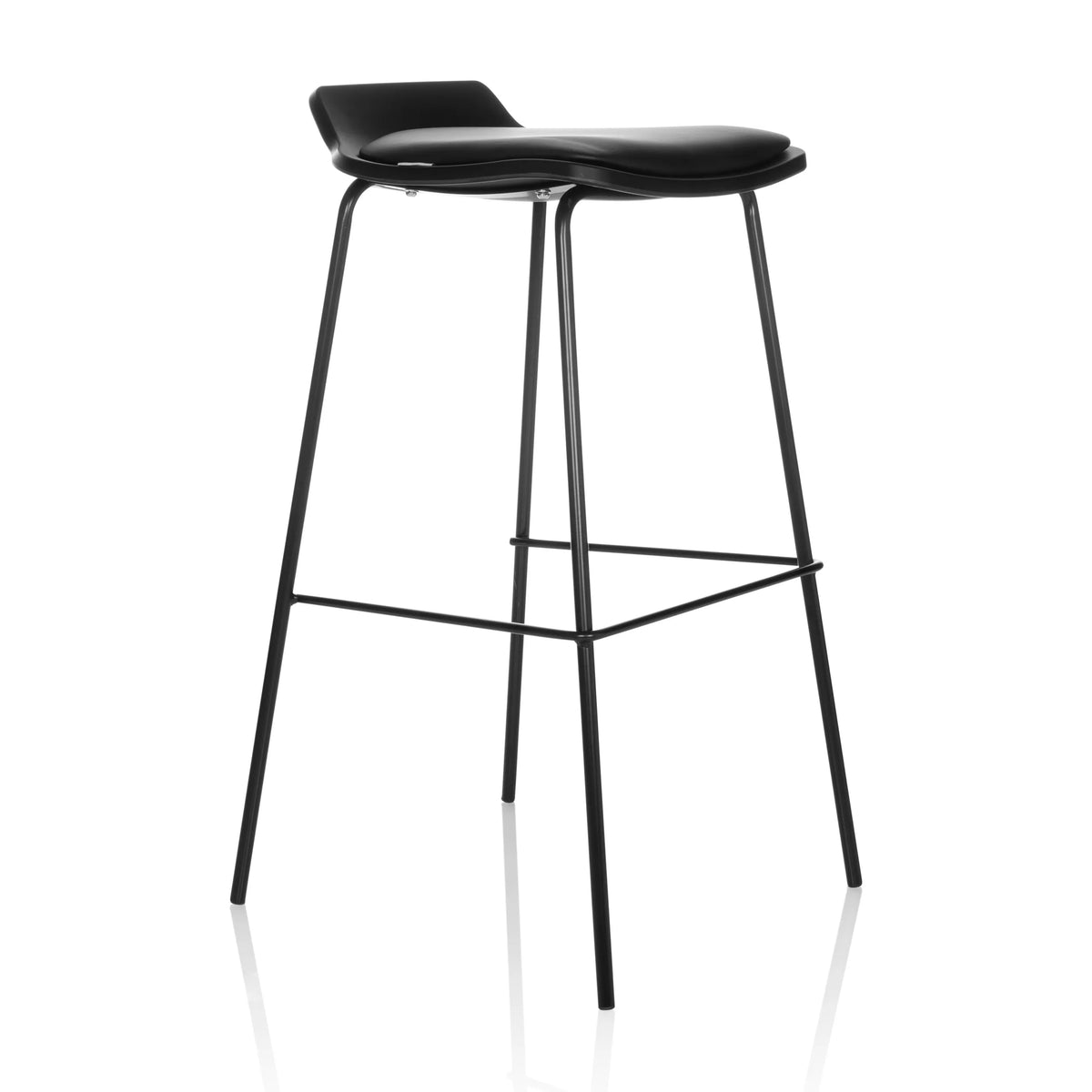 Black Bar stool LONSO 10 with padded seat and a footrest by hjh OFFICE – 360-degree view (front three-quarter view 45°)