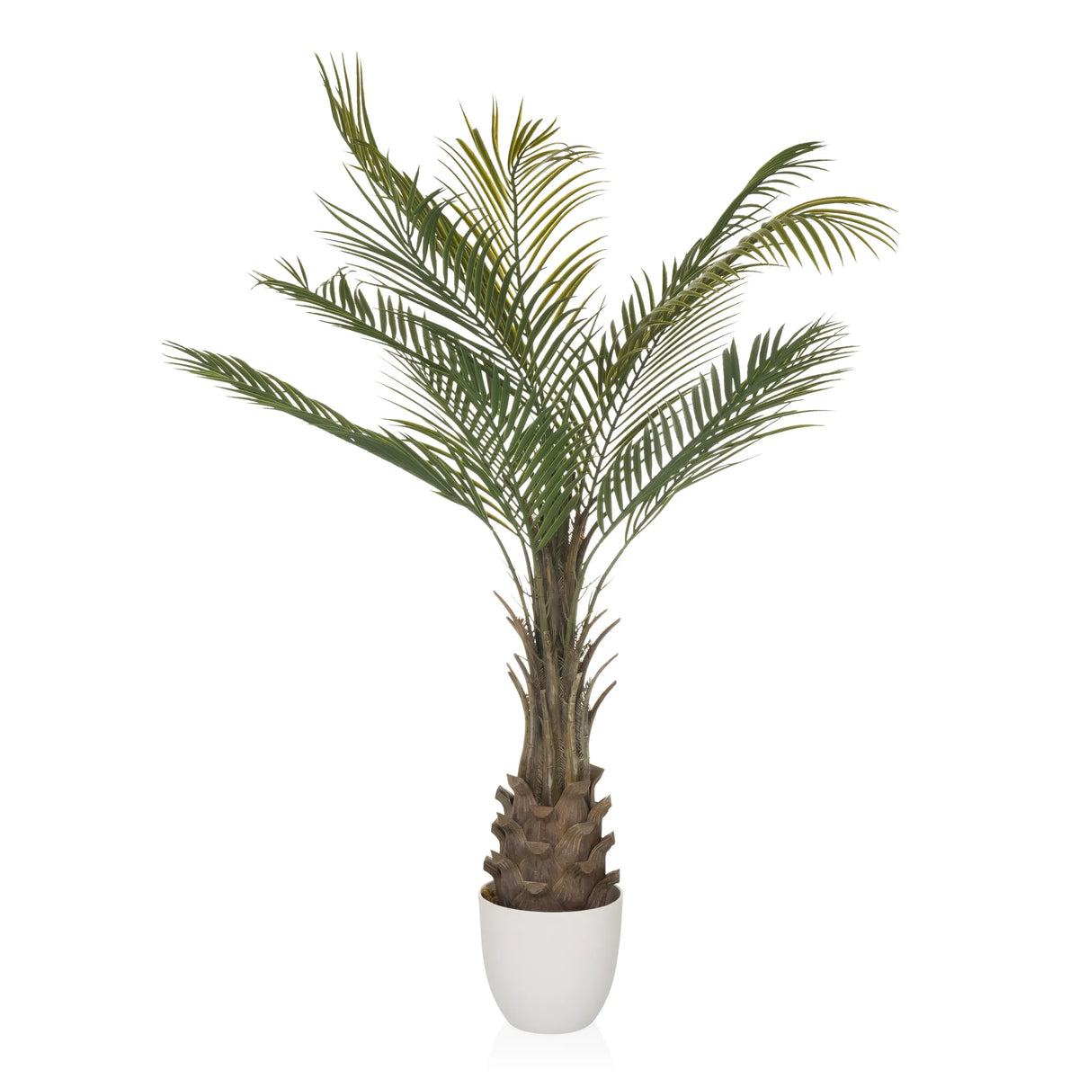 Green Artificial plant DRACAENA in the form of a palm tree with a white pot by hjh OFFICE – 360-degree view (front view 0°)