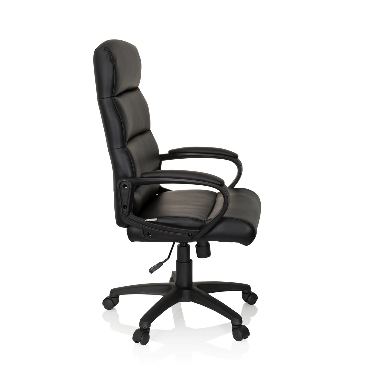 Black Professional Executive Chair FUTURA 100 with quilted upholstery and five-caster base by hjh OFFICE – 360-degree view (side profile 80°)