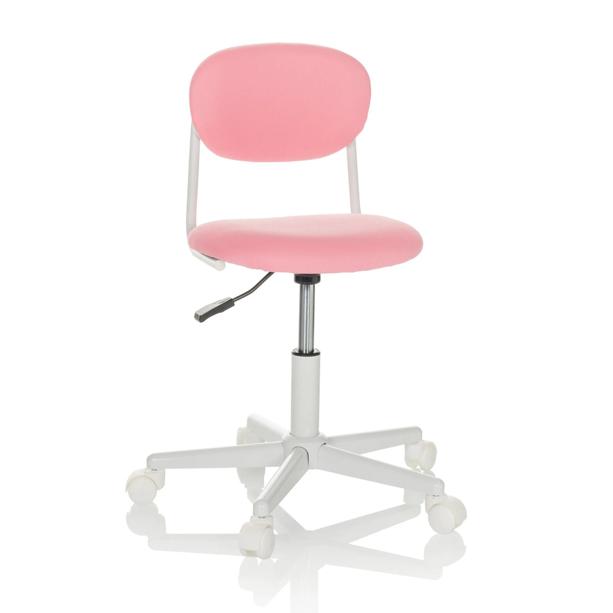 Pink Swivel Chair – Children KIDDY BASE I with five-star base and five castors by hjh OFFICE – 360-degree view (front view 15°)