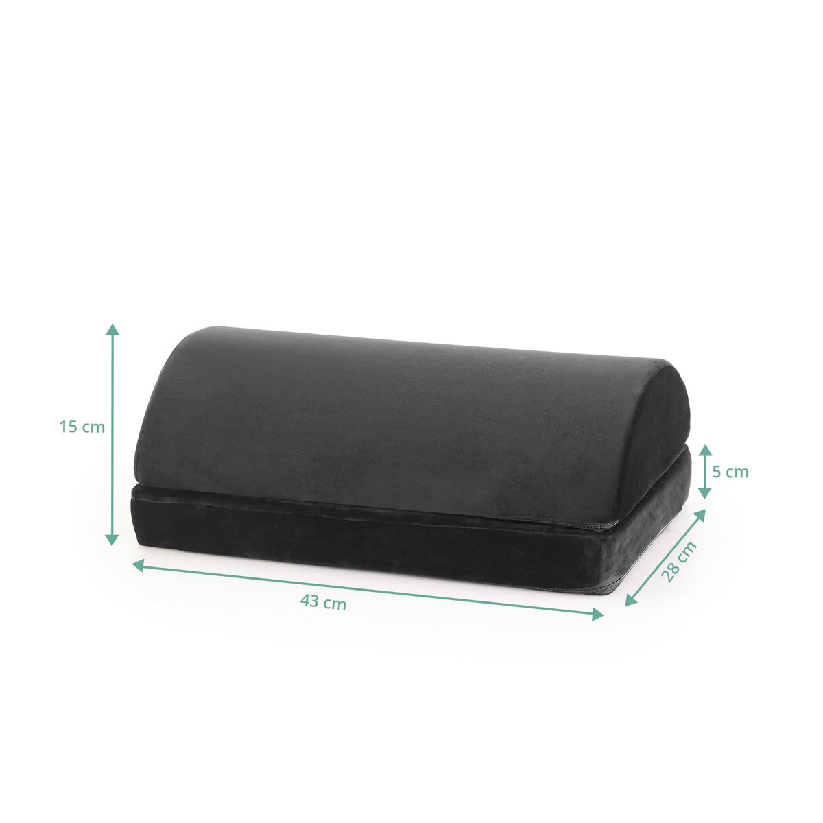 Dimensional view of the Footrest Podi Velvet 1 in black, 43 × 28 cm, by hjh OFFICE