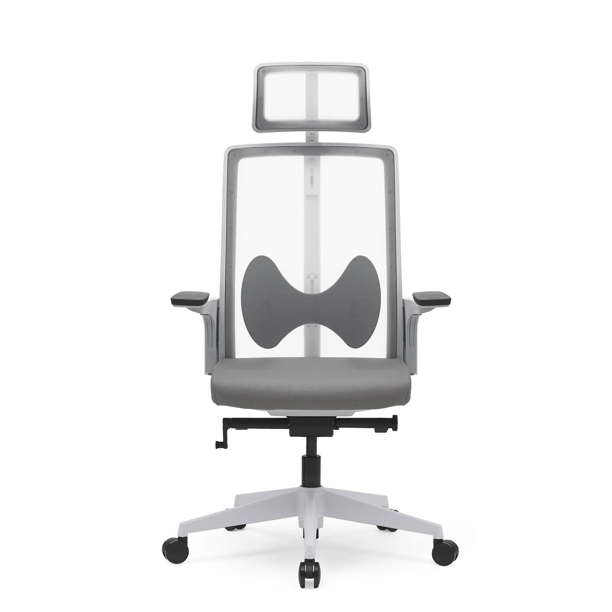 Grey Professional Office Chair ARCEO W with mesh back, headrest and five-caster base by hjh OFFICE – 360-degree view (front view 0°)