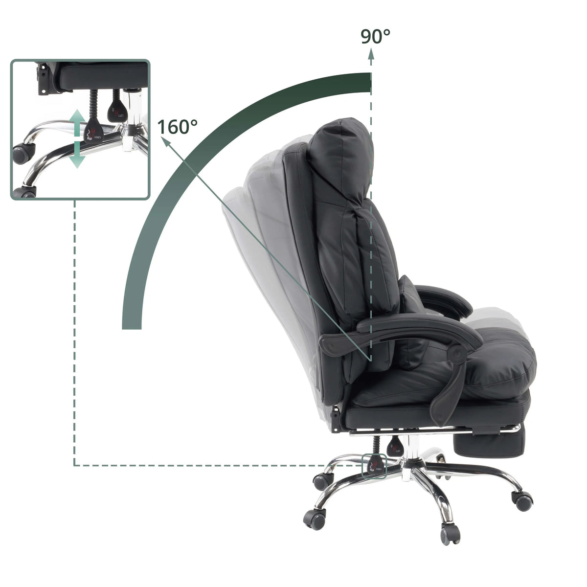 Black Home Office Executive Chair Relax Legoro with footrest and chrome base by MyBuero