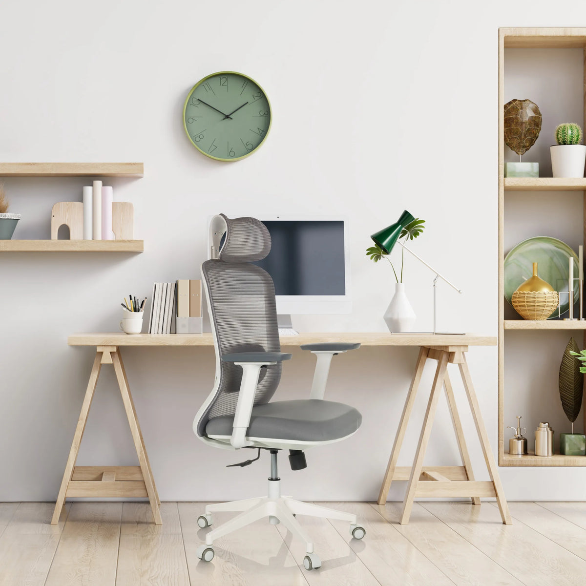 Grey Professional Office Chair MIKEO G with mesh backrest and white base by hjh OFFICE