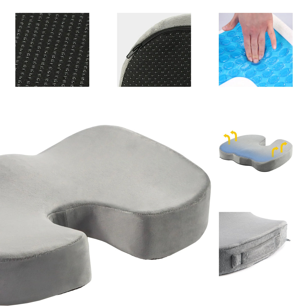 Grey Seat Cushion MEDISIT VIII with gel insert, non-slip cover and zip by hjh OFFICE