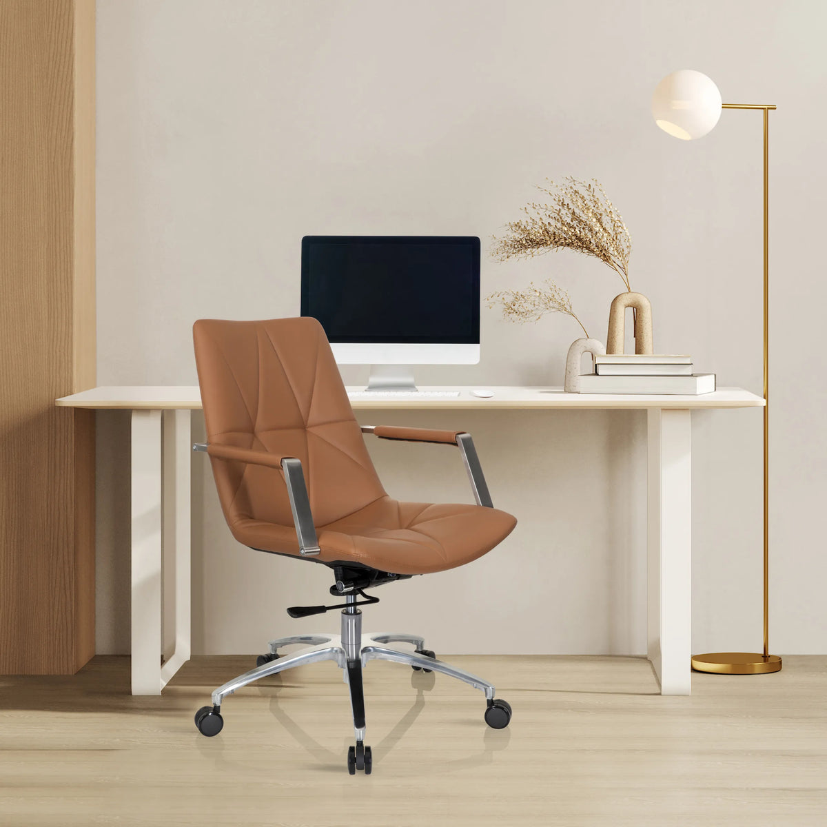 Home Office Chair SARANTO II in camel with armrests and chrome base by hjh OFFICE