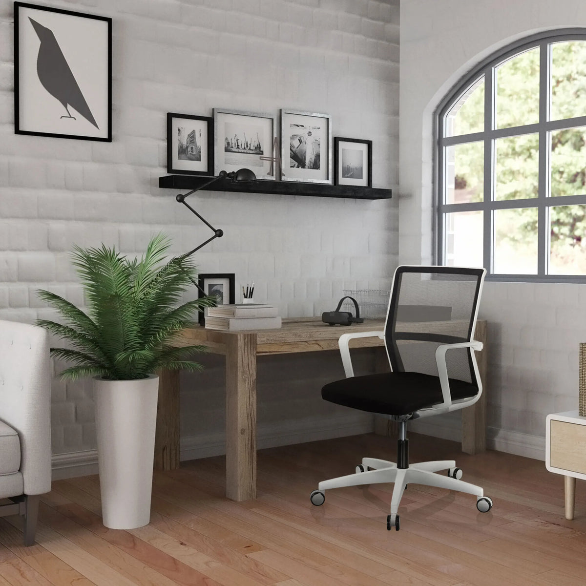 Professional Office Chair MOVE-TEC NET 3D W in white-black with mesh back and caster base by hjh OFFICE