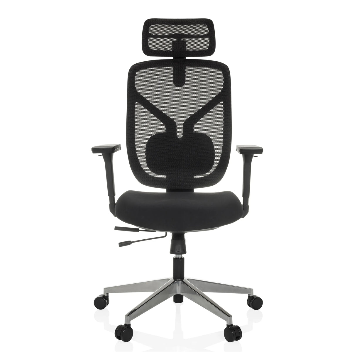 Black High End Office Chair CASSILIS B with mesh back and five-caster base by hjh OFFICE – 360-degree view (front view 0°)