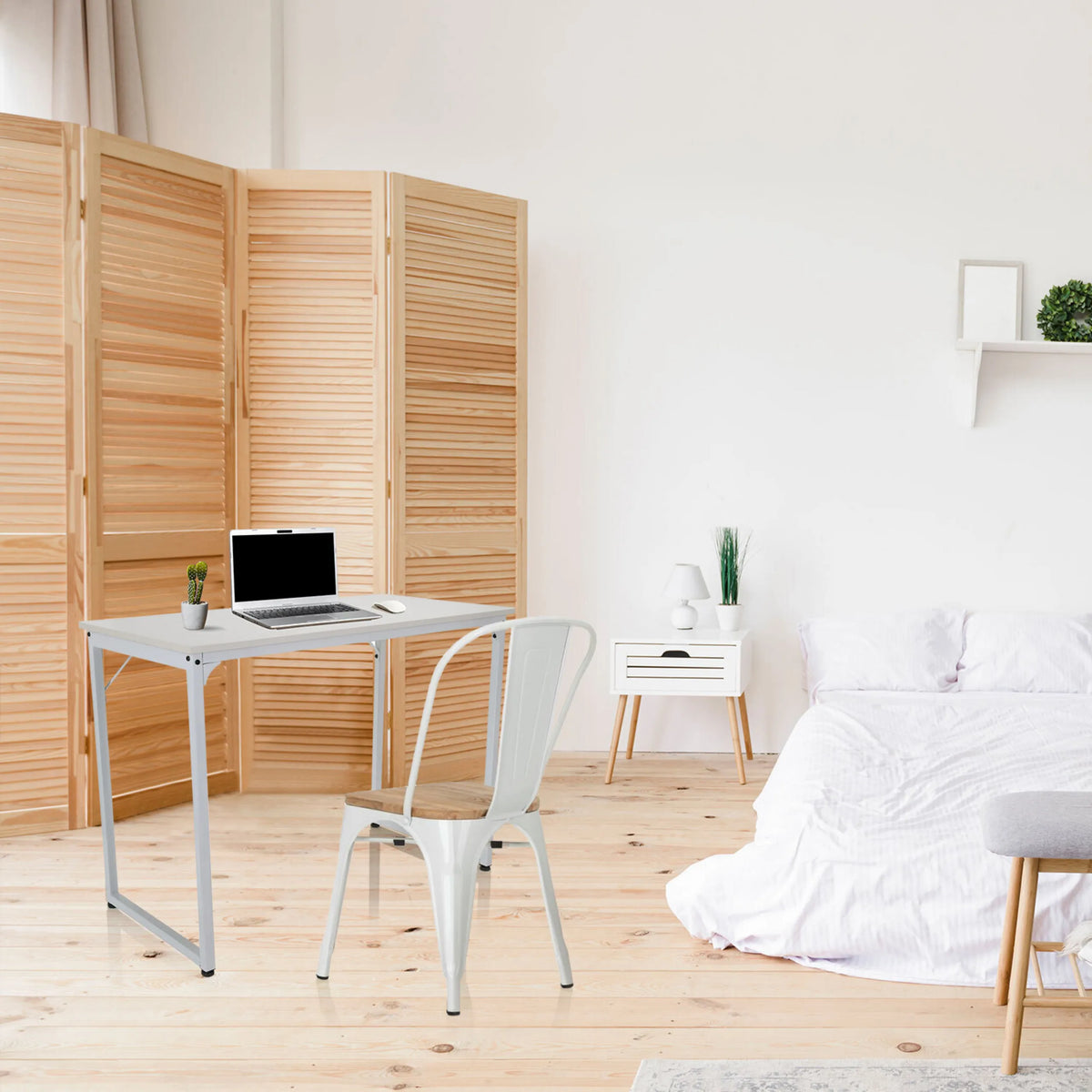 White Office Desk WORKSPACE I measuring 100 x 50 cm with laptop and chair by hjh OFFICE