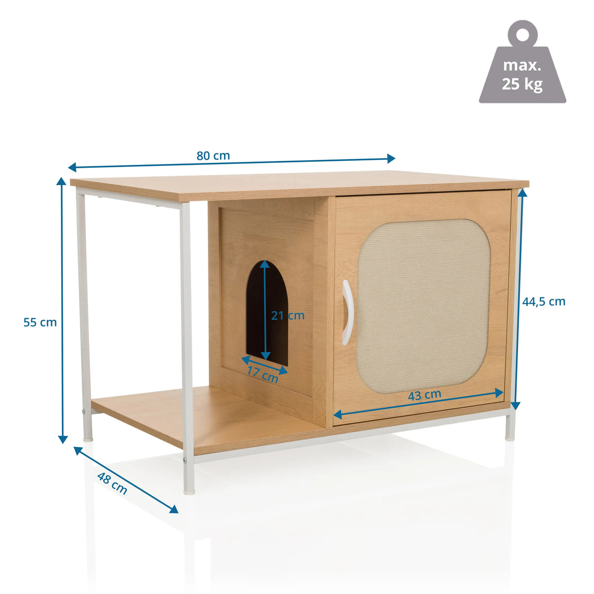 Dimensional drawing of the Cat house KITTYHOME 1 in beech, 80 × 48 cm by hjh LIVING