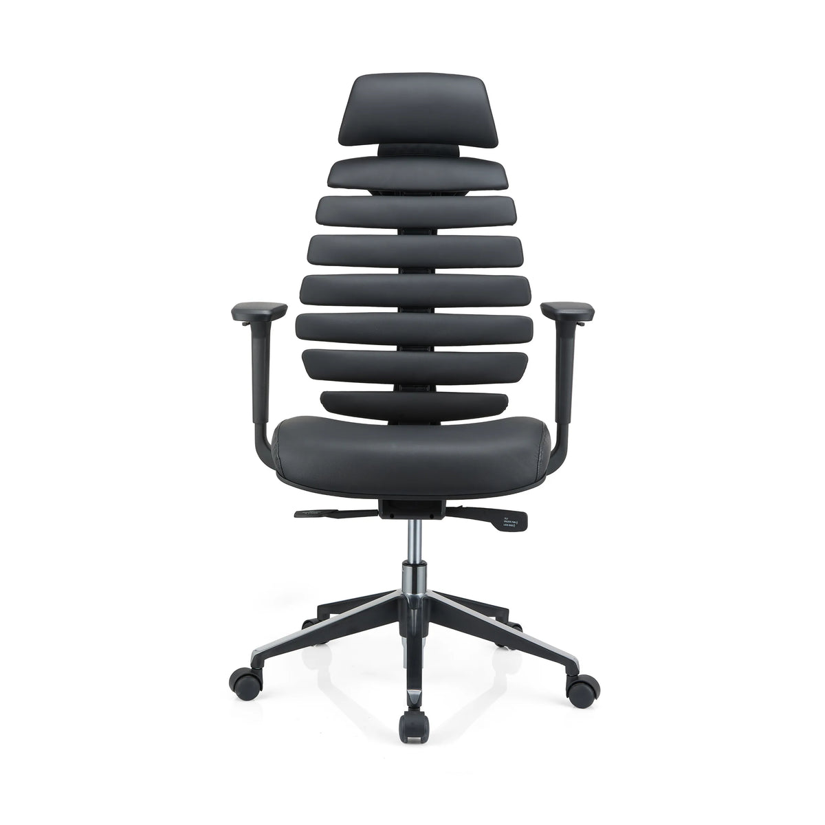 Schwarzer Profi-Bürostuhl ERGO LINE II PRO aus Leder mit segmentierter Rückenlehne und Fußkreuz von hjh OFFICE – 360-Grad-Ansicht (Frontansicht 0°)
