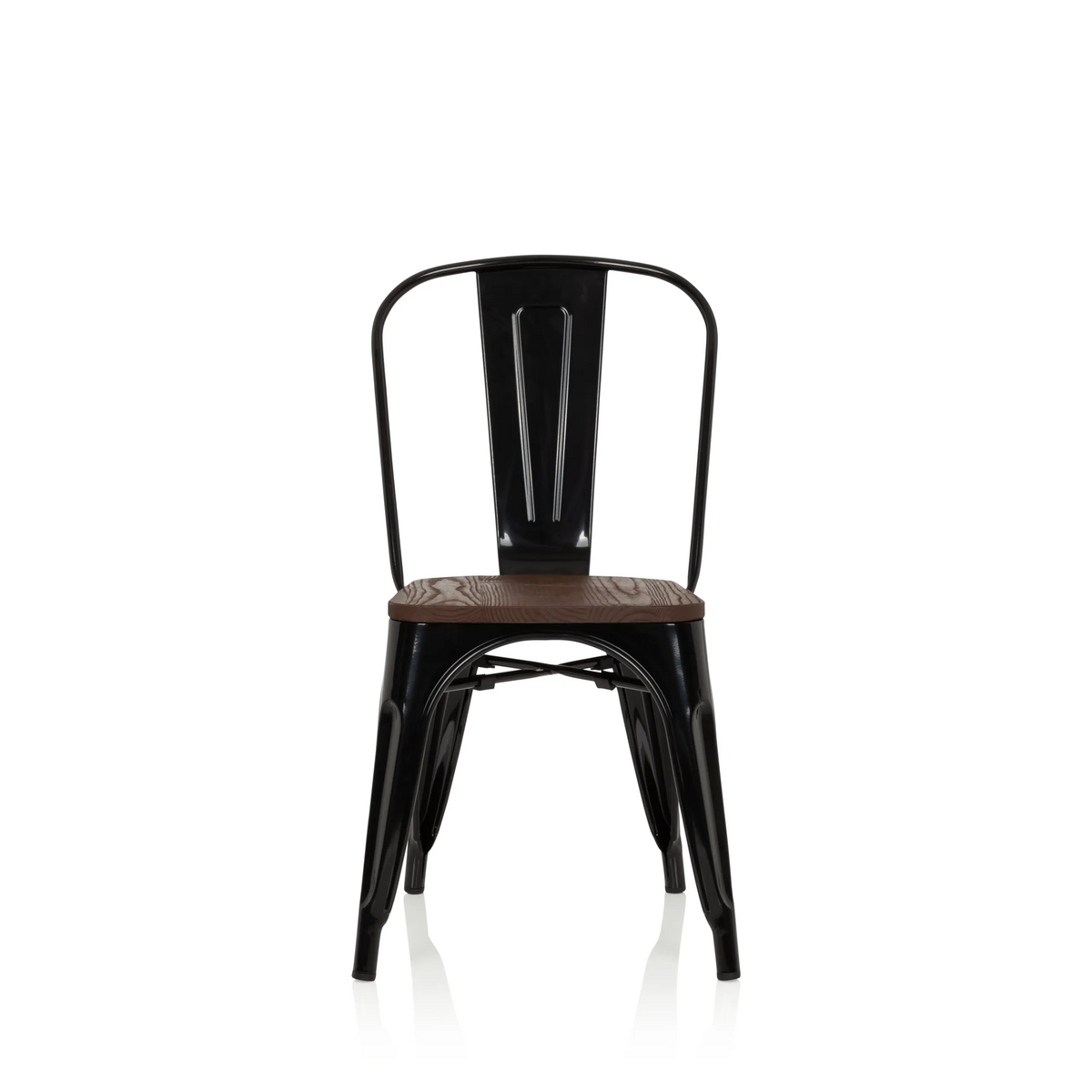 Black Bistro chair VANTAGGIO COMFORT W with brown wooden seat by hjh OFFICE – 360-degree view (front view 0°)