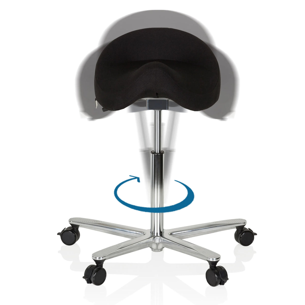 Swivel function of the Saddle stool MOVE-TEC 3D PRO I with black seat and foot cross by hjh OFFICE