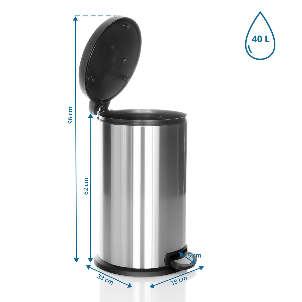 Dimensional drawing of the CLEAN X wastepaper with a 40 l volume and a height of 96 cm by hjh OFFICE