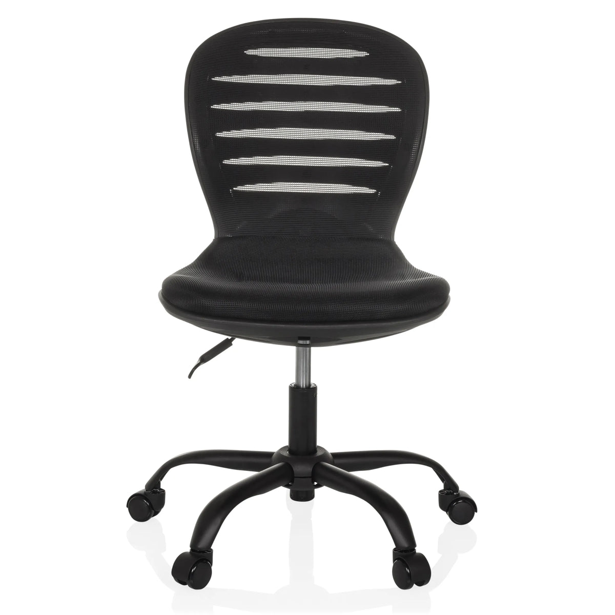 Black Home Office Chair CASLA with mesh back and five-caster base by hjh OFFICE – 360-degree view (front view 0°)