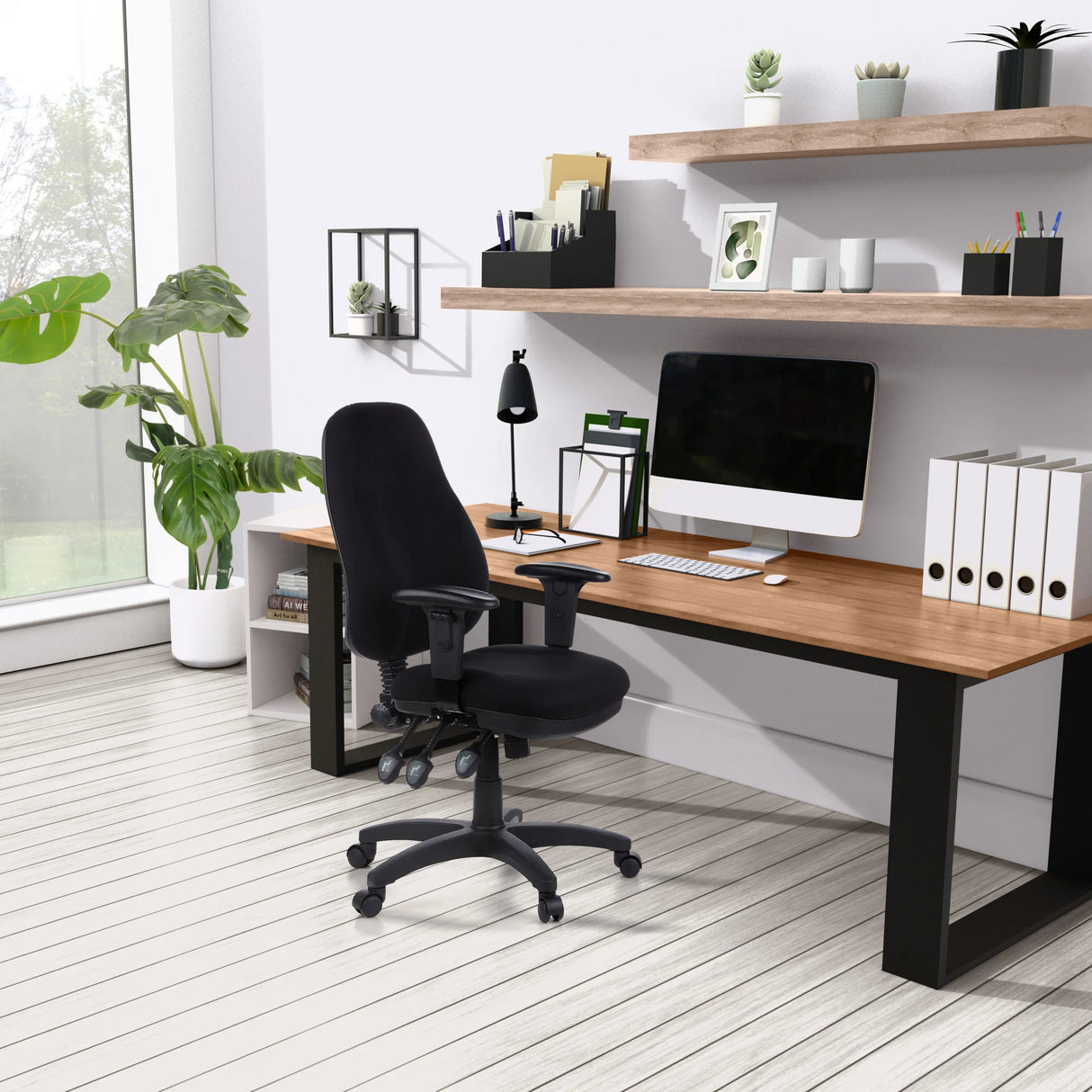Black Professional Office Chair ZENIT PRO with armrests and castors at a desk by hjh OFFICE