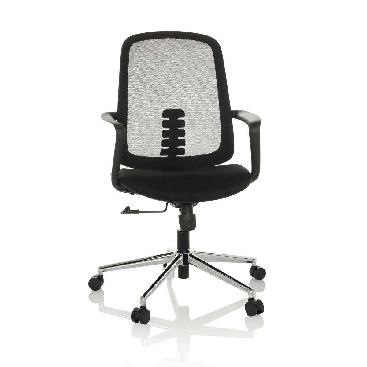 Black Home Office Chair SEDIOLO B with mesh back and five-caster base by hjh OFFICE – 360-degree view (front view 15°)